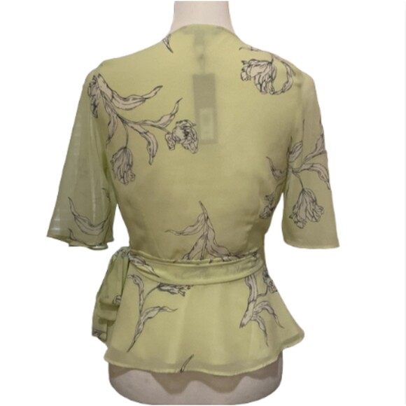 Banana Republic Floral Wrap Shirt Sheer Lined Womens XS Lime Peplum Hem Tie NWT - Picture 6 of 14